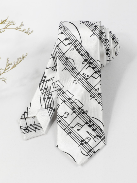 1pc Men's Music Notes & Staffs Pattern Artistic Necktie, Suitable For Parties And Banquets