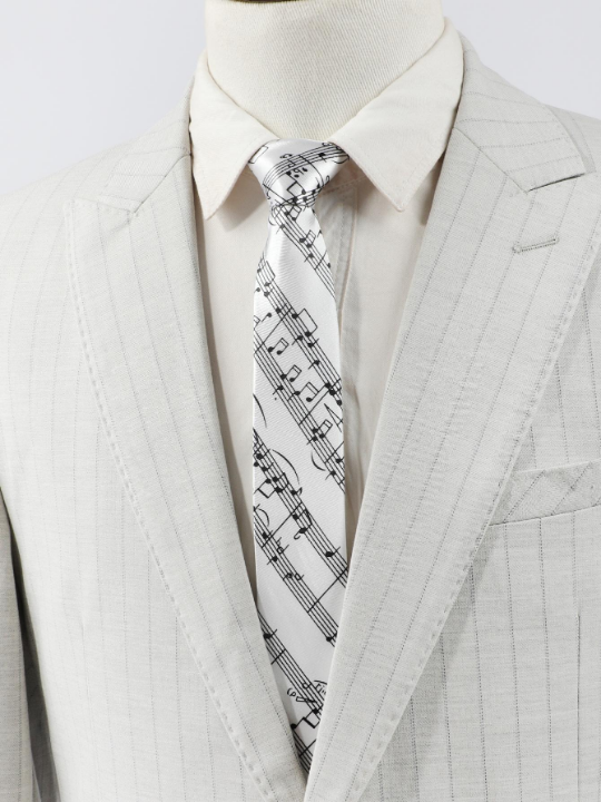 1pc Men's Music Notes & Staffs Pattern Artistic Necktie, Suitable For Parties And Banquets