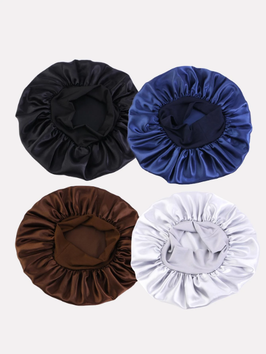 4 Top Men Solid Color Pleated Fashion Nightcap Hair Caps