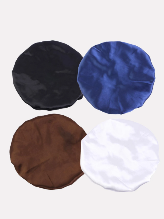 4 Top Men Solid Color Pleated Fashion Nightcap Hair Caps