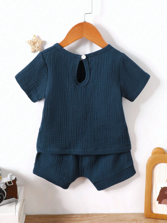 Baby Boy Solid Pocket Patched Top & Shorts Set