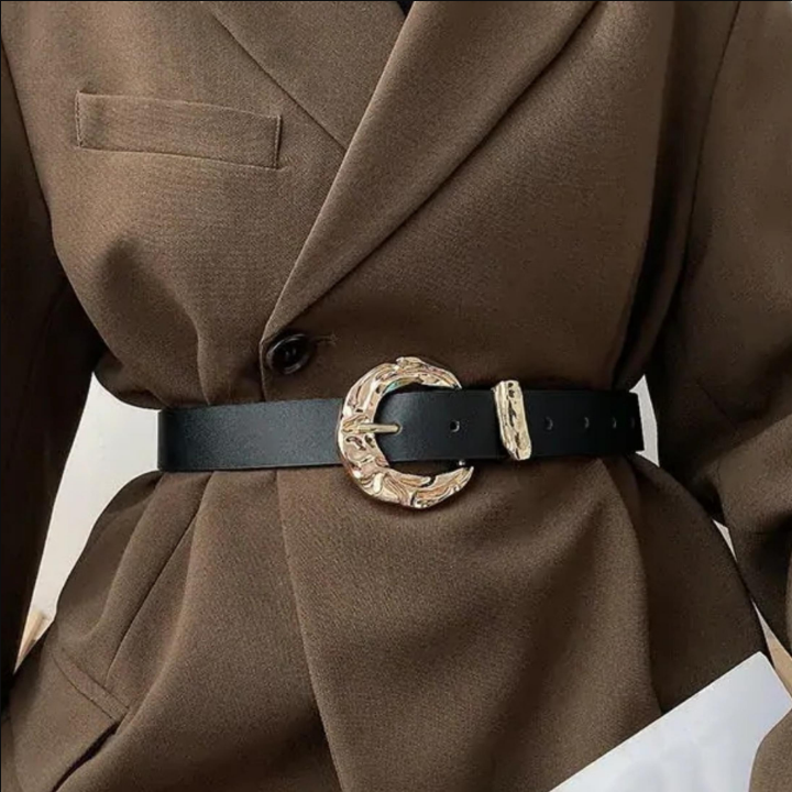 Textured Metal Buckle Belt PU Belt for Jeans Pants