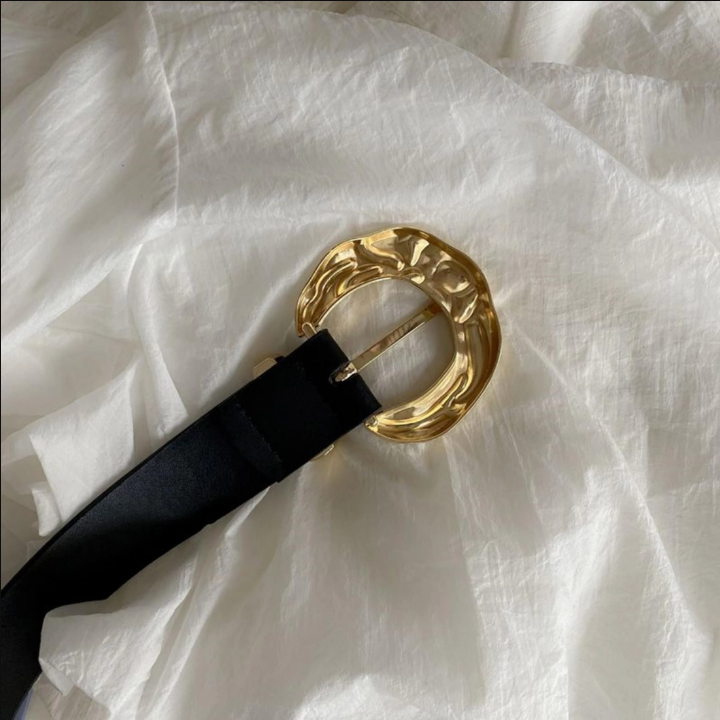 Textured Metal Buckle Belt PU Belt for Jeans Pants