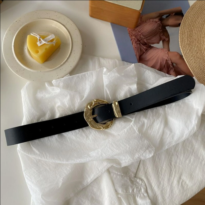 Textured Metal Buckle Belt PU Belt for Jeans Pants