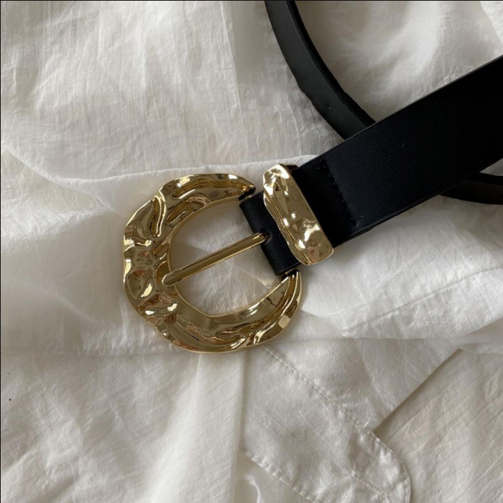 Textured Metal Buckle Belt PU Belt for Jeans Pants