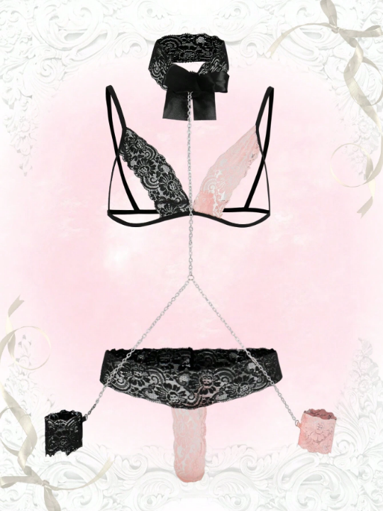 Floral Lace Cut-out Lingerie Set With Choker