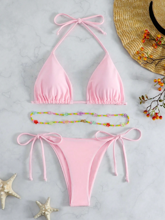 Halter Triangle Tie Side Bikini Swimsuit