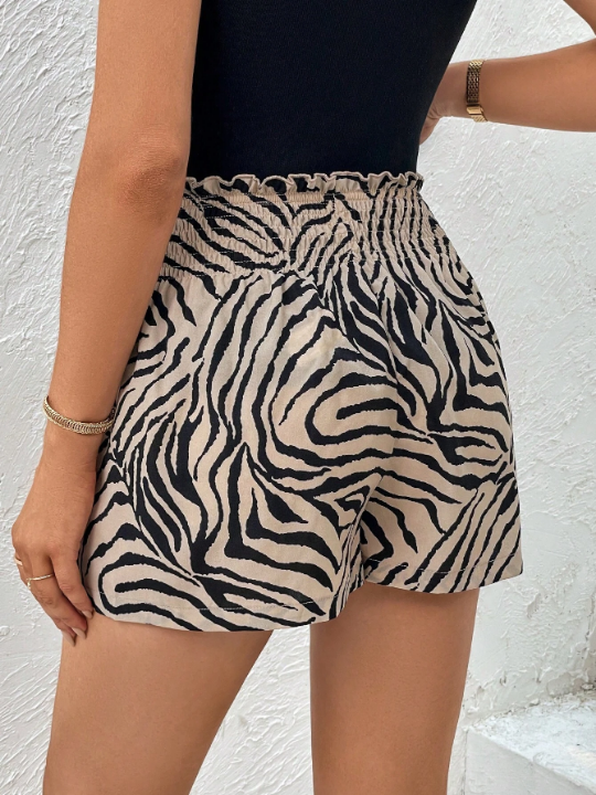 Priv Zebra Striped Paperbag Waist Knot Front Shorts