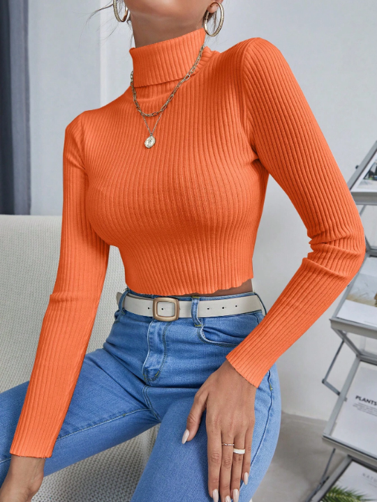 Essnce High Neck Ribbed Knit Sweater