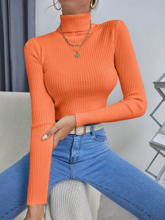 Essnce High Neck Ribbed Knit Sweater