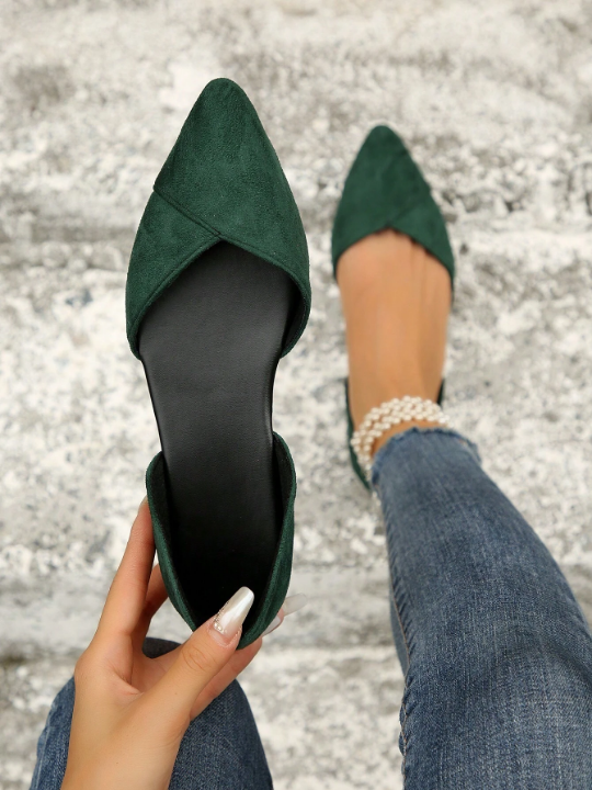 Women Point Toe Flats, Fashion Green Faux Suede Ballet Flats