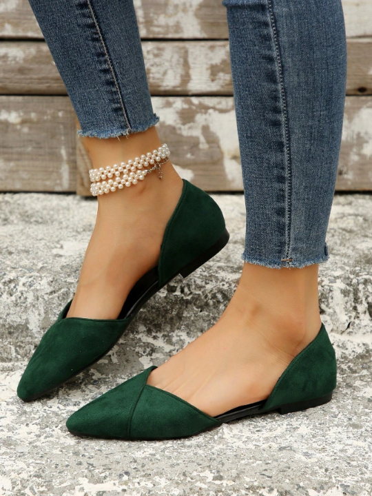 Women Point Toe Flats, Fashion Green Faux Suede Ballet Flats