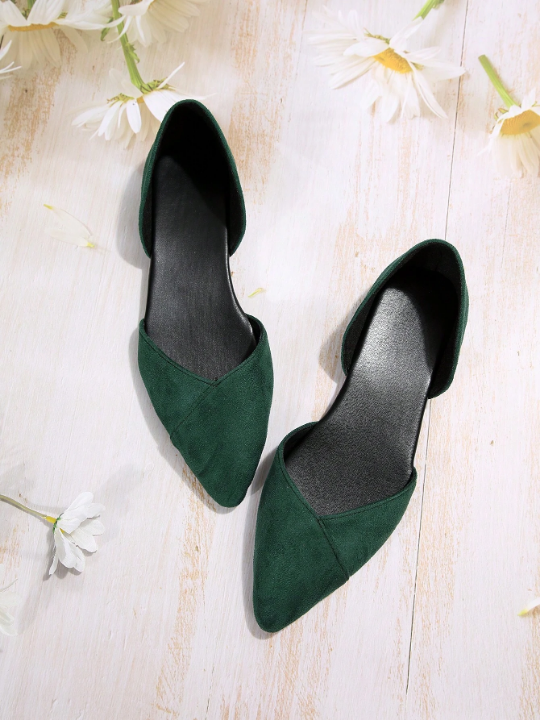 Women Point Toe Flats, Fashion Green Faux Suede Ballet Flats