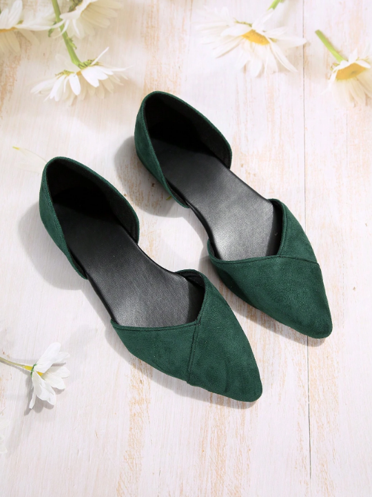 Women Point Toe Flats, Fashion Green Faux Suede Ballet Flats