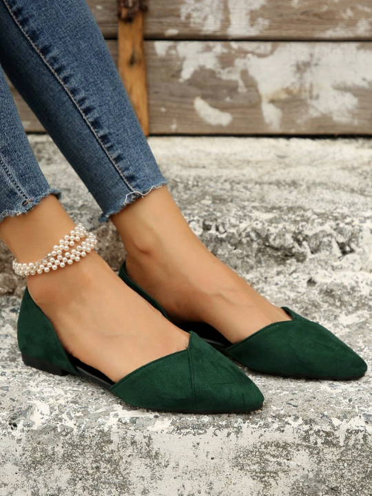 Women Point Toe Flats, Fashion Green Faux Suede Ballet Flats