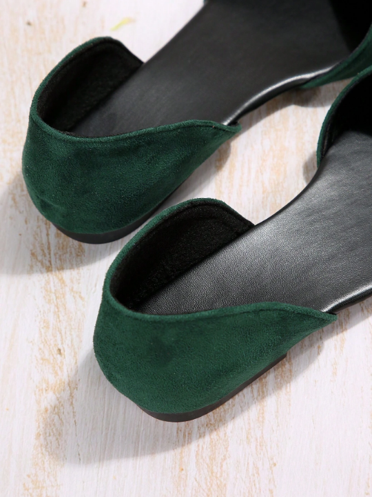 Women Point Toe Flats, Fashion Green Faux Suede Ballet Flats