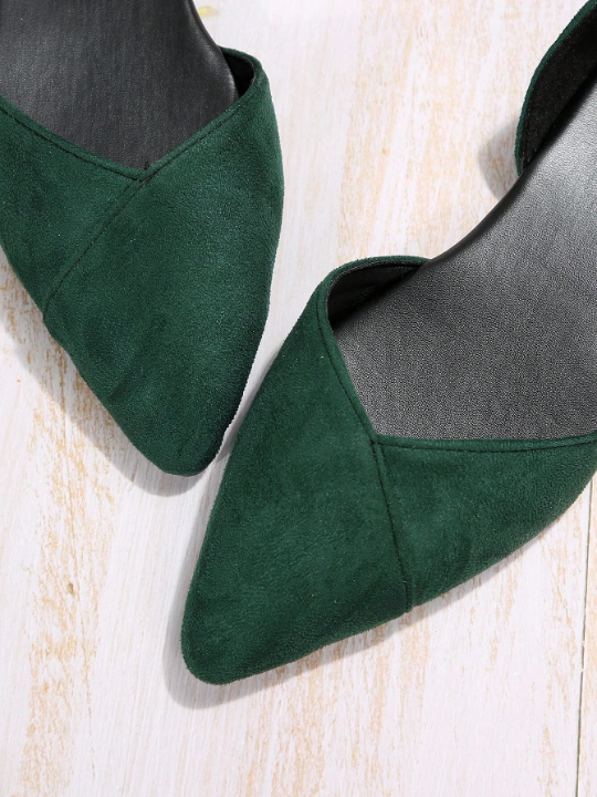 Women Point Toe Flats, Fashion Green Faux Suede Ballet Flats