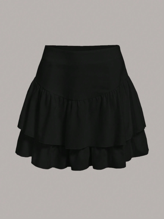 EZwear Solid Ruffle Hem Skirt