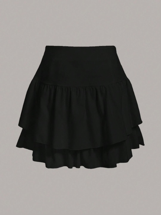 EZwear Solid Ruffle Hem Skirt