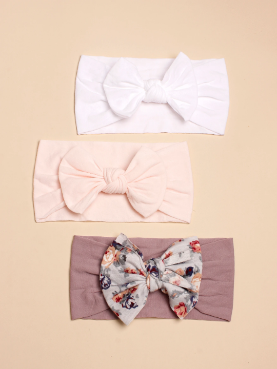 3pcs Baby Bow Decor Hair Band For Spring