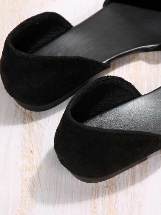 Women Black Flats, Elegant Point Toe Faux Suede Ballet Flats For Outdoor