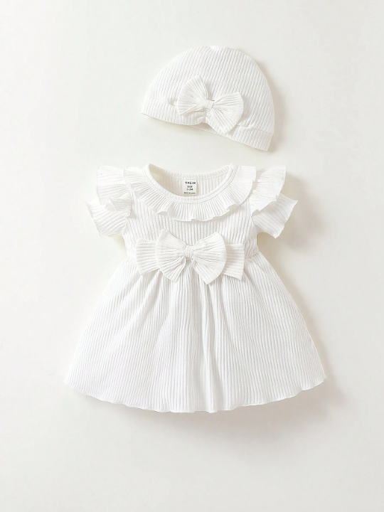 Baby Girl Newborn Ruffle Trim Bow Front Dress