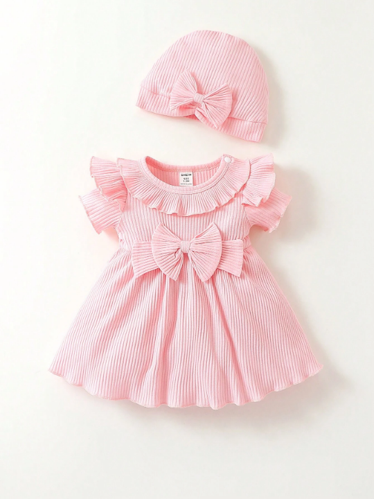 Newborn Baby Girl Ruffle Trim Bow Front Dress