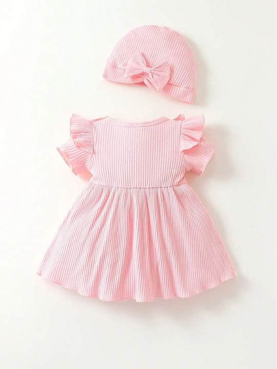 Newborn Baby Girl Ruffle Trim Bow Front Dress