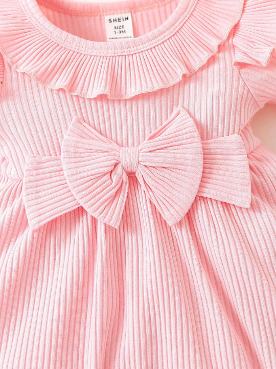 Newborn Baby Girl Ruffle Trim Bow Front Dress