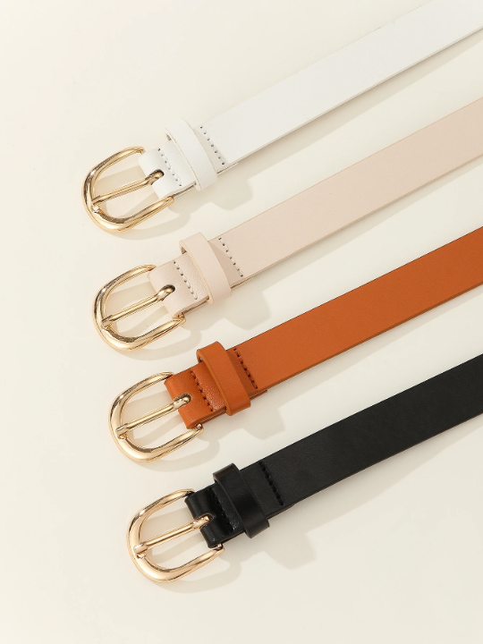 4pcs/Set Ladies' Metal Square Buckle, Simple And Versatile Belt For Daily Wear, Suitable For Dresses, Jeans, Pants, Etc.