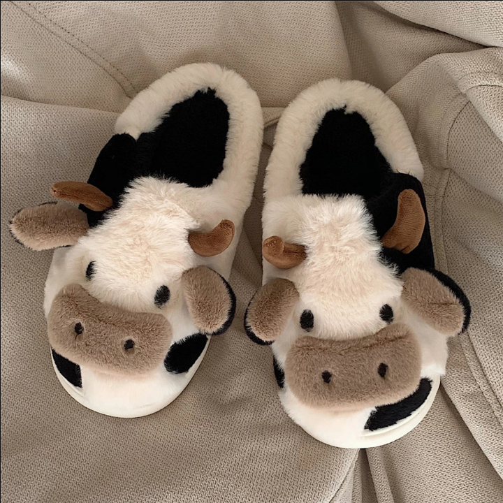 Home Animal Cute Cartoon Slippers Warm, Fashionable And Comfortable Cow Plus Velvet Slippers