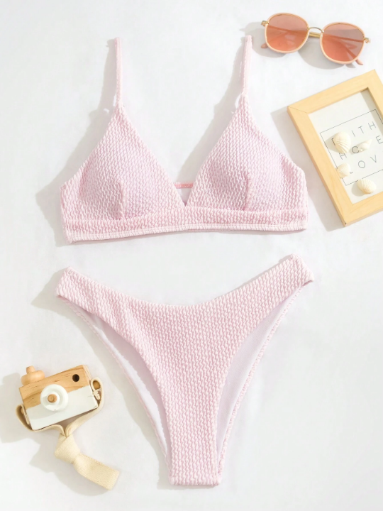 Swim Basics Plain High Cut Bikini Swimsuit