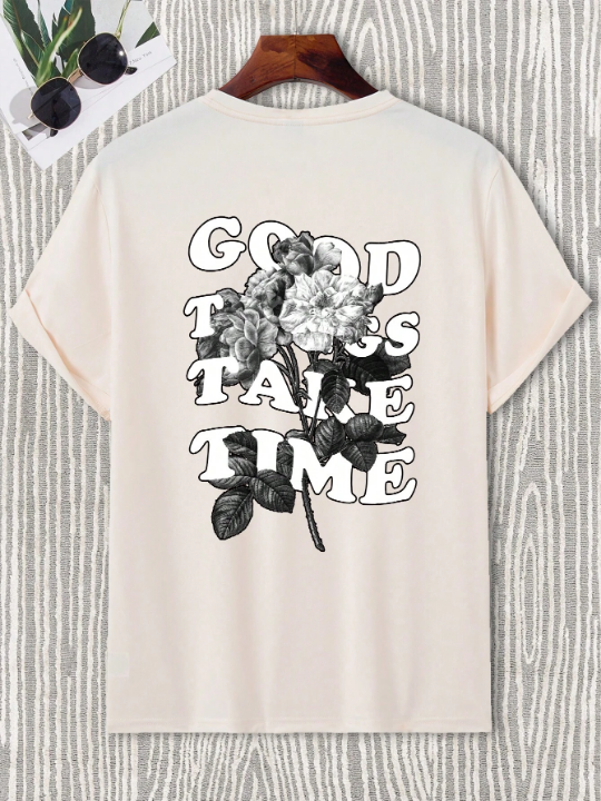 Manfinity EMRG Men Floral & Slogan Graphic Tee