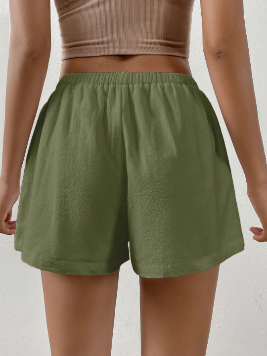 EZwear Solid Knot Waist Wide Leg Shorts