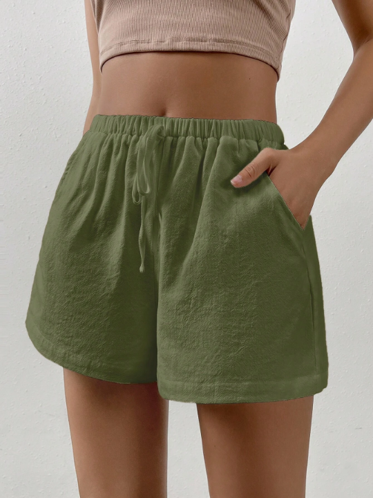 EZwear Solid Knot Waist Wide Leg Shorts