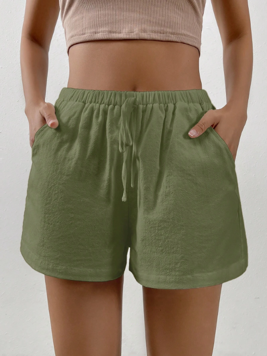 EZwear Solid Knot Waist Wide Leg Shorts