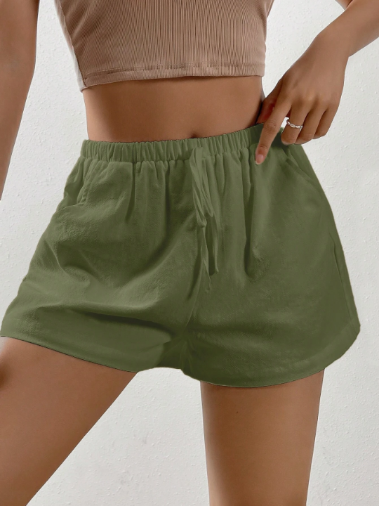 EZwear Solid Knot Waist Wide Leg Shorts