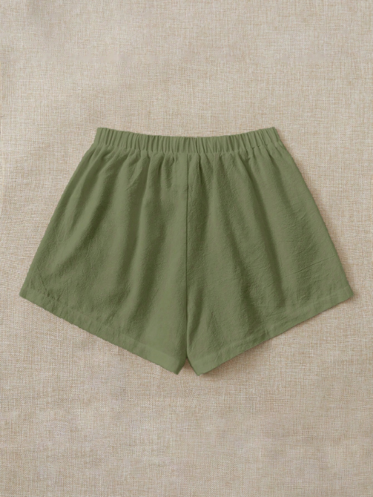 EZwear Tie Waist Slant Pocket Shorts