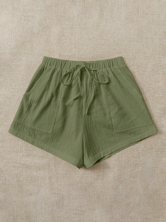 EZwear Tie Waist Slant Pocket Shorts