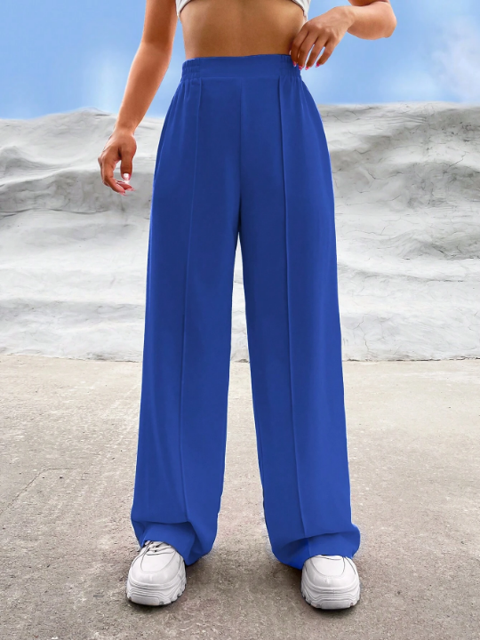 EZwear Solid High Waist Wide Leg Pants