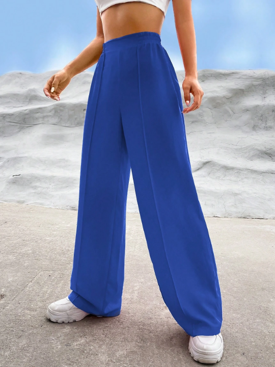 EZwear Solid High Waist Wide Leg Pants