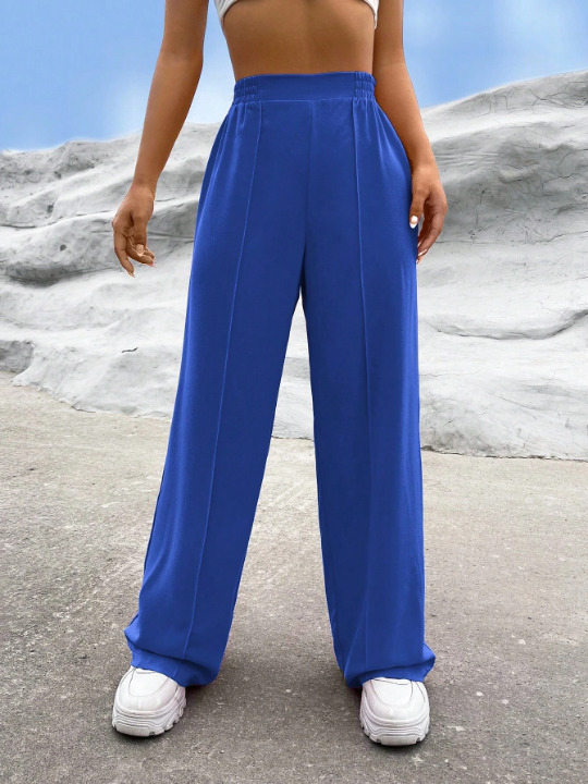 EZwear Solid High Waist Wide Leg Pants