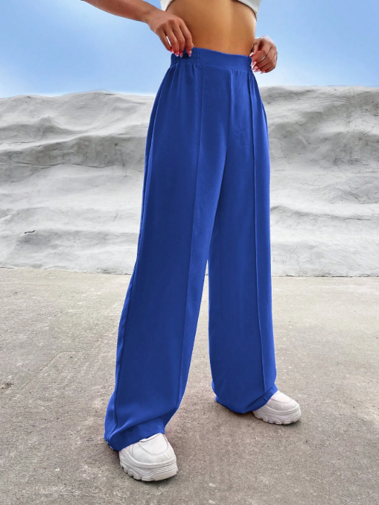 EZwear Solid High Waist Wide Leg Pants