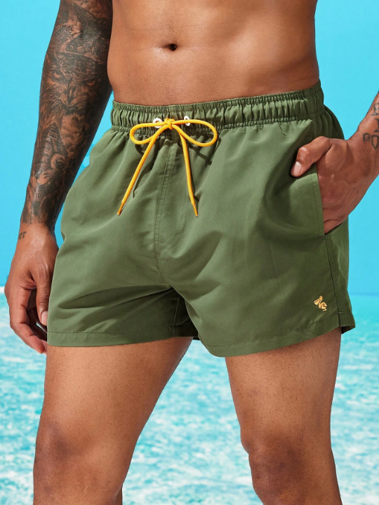 Manfinity Swimmode Men Animal Embroidery Drawstring Waist Swim Trunks