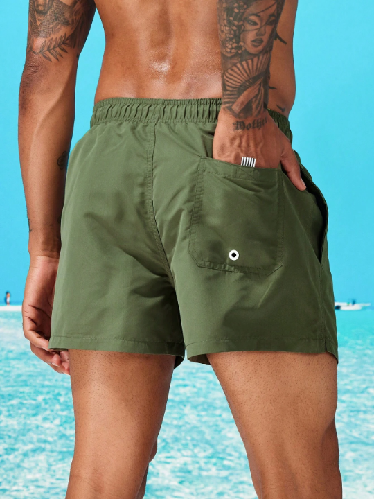 Manfinity Swimmode Men Animal Embroidery Drawstring Waist Swim Trunks