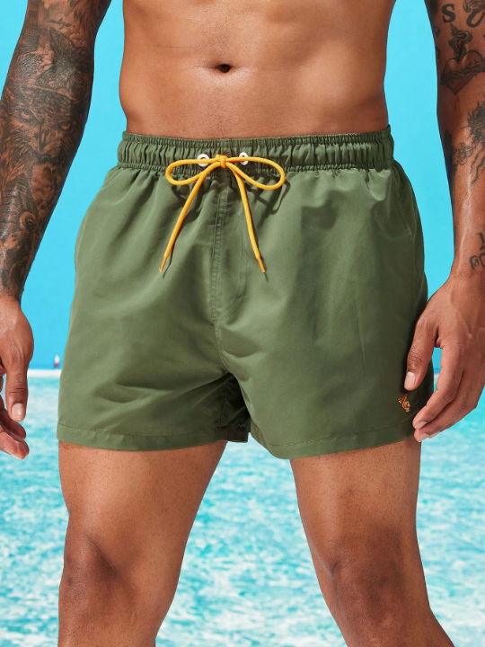 Manfinity Swimmode Men Animal Embroidery Drawstring Waist Swim Trunks