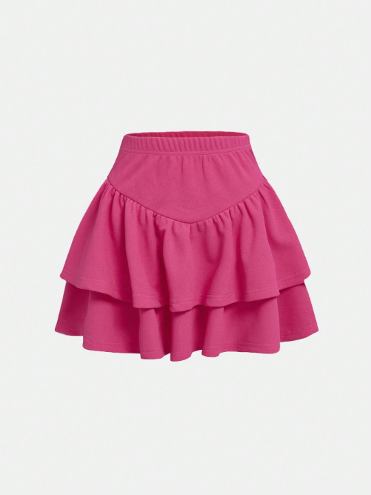 Tween Girl Two Layer Hem Solid Skirt