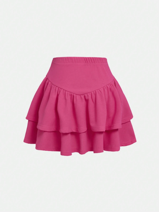 Tween Girl Two Layer Hem Solid Skirt