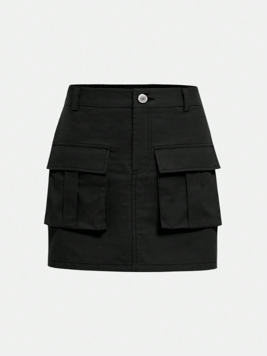 Teen Girl's Woven Casual Short Skirt With Flap Pockets