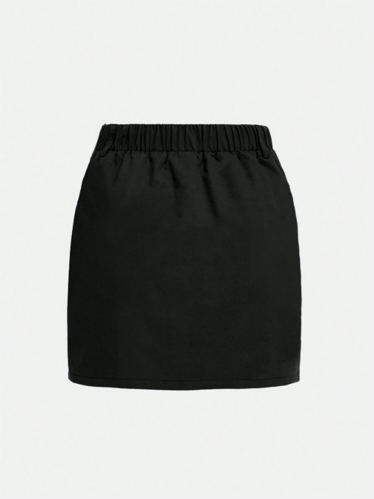 Teen Girl's Woven Casual Short Skirt With Flap Pockets